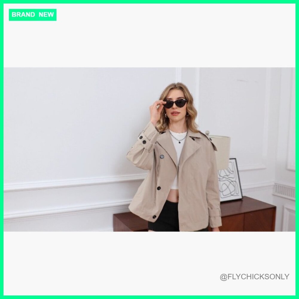 Oversized Trench Coat Single Breasted Lapel Polyester Casual Outerwear - Picture 7 of 7